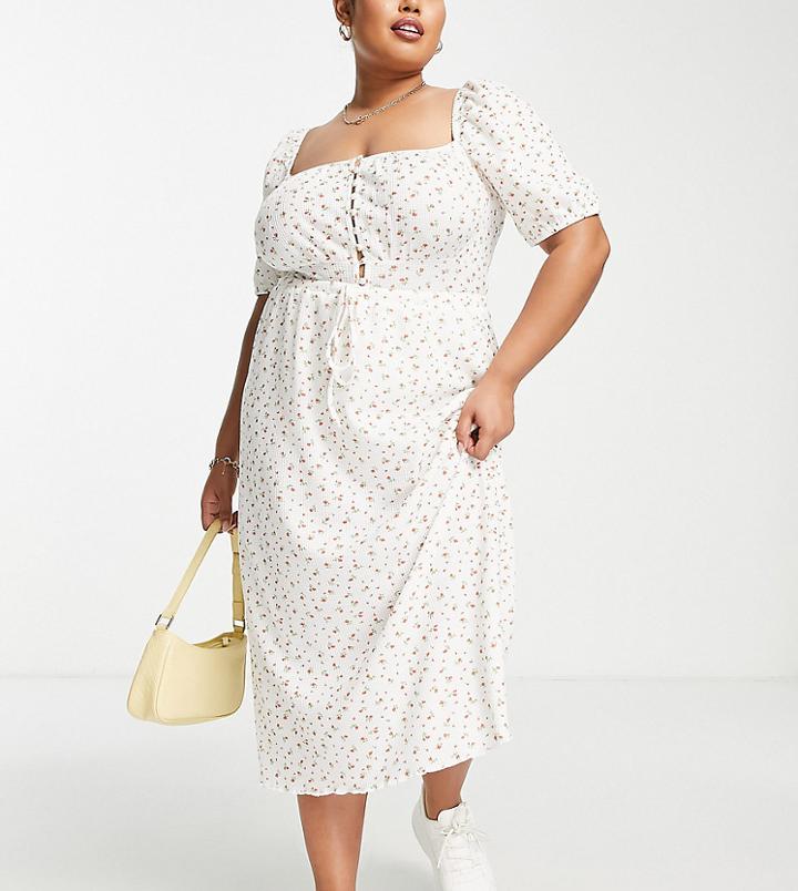 The Frolic Plus Ditsy Print Pique Midi Skirt In White - Part Of A Set