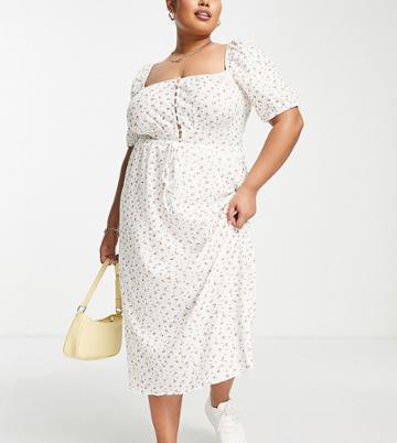 The Frolic Plus Ditsy Print Pique Midi Skirt In White - Part Of A Set