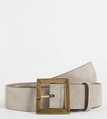 Asos Design Curve Suede Square Buckle Waist And Hip Belt In Stone-neutral