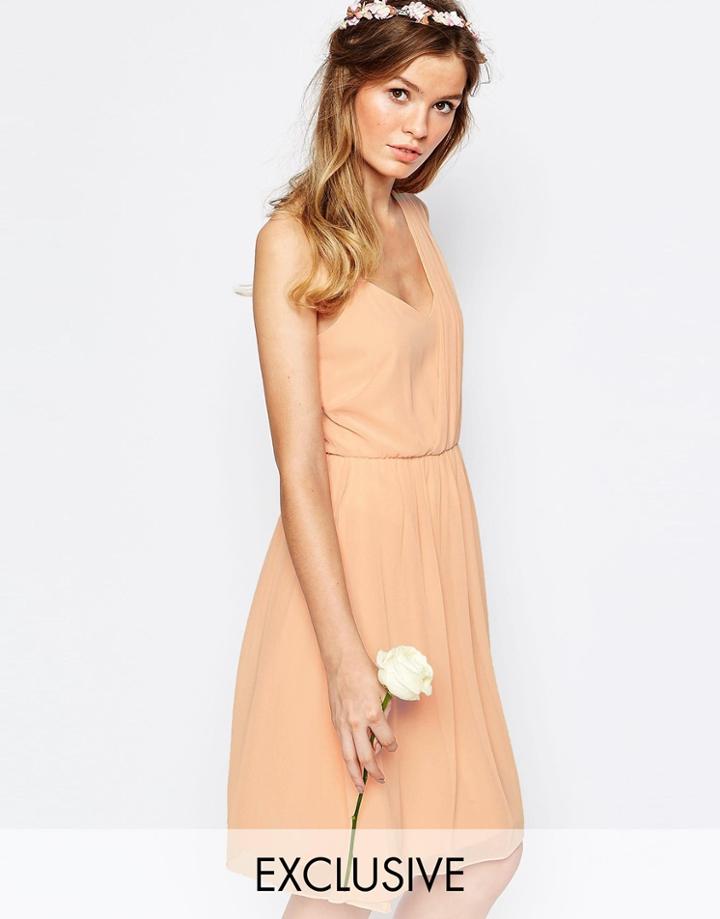 Vila One Shoulder Sash Dress - Blush
