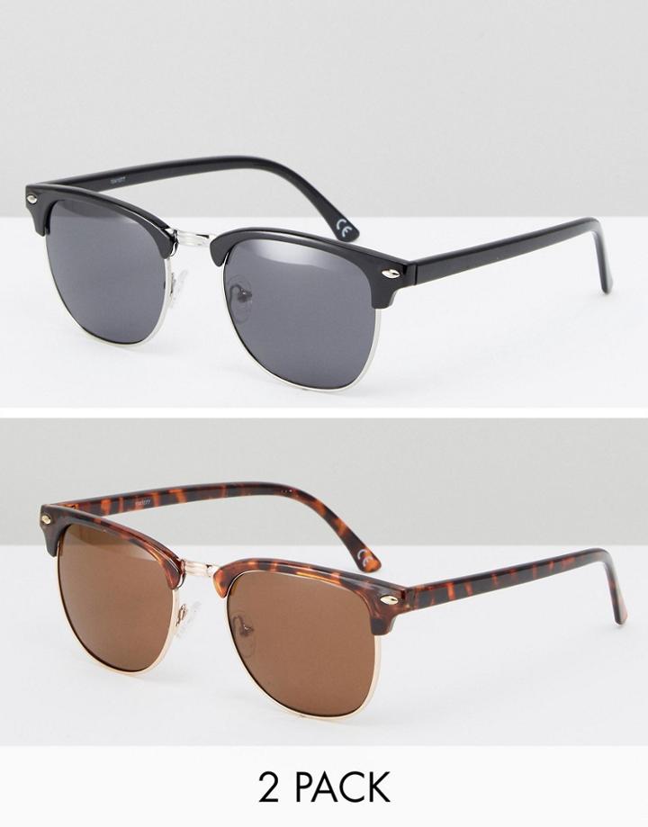 Asos Retro Sunglasses 2 Pack In Black And Tort Save - Multi