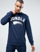 Esprit Crew Neck Sweatshirt With Jungle Print - Navy