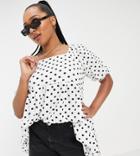 Yours Exclusive Puff Sleeve Blouse In Monochrome Spot-neutral