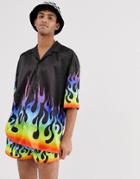 Jaded London Festival Two-piece Shorts In Black With Rainbow Flames