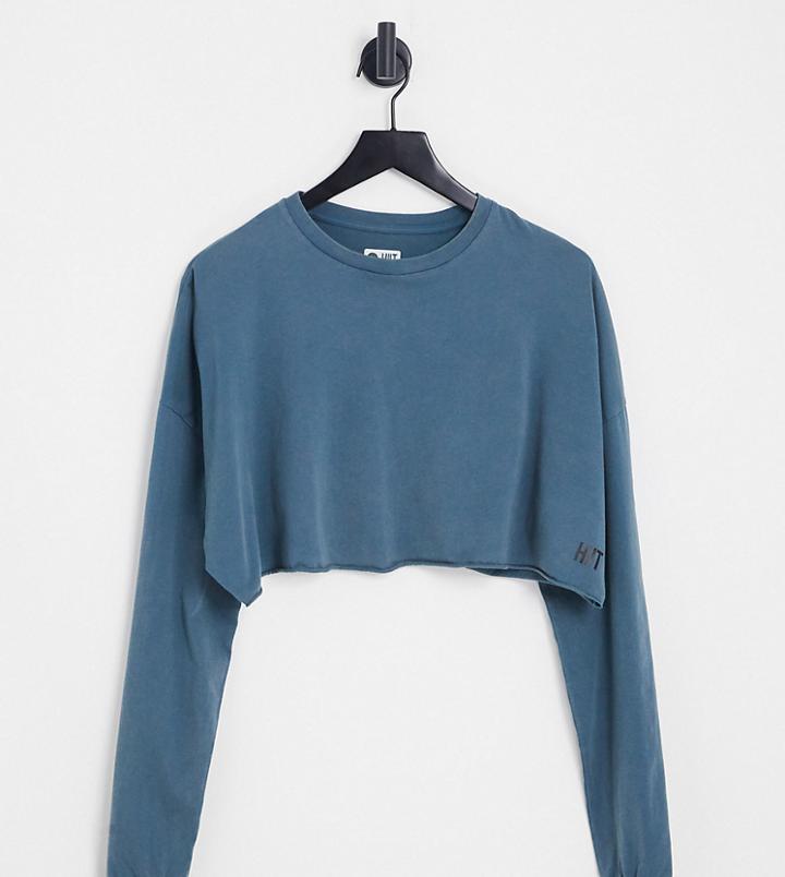 Hiit Cut-off Long Sleeve Top In Washed Teal-blue