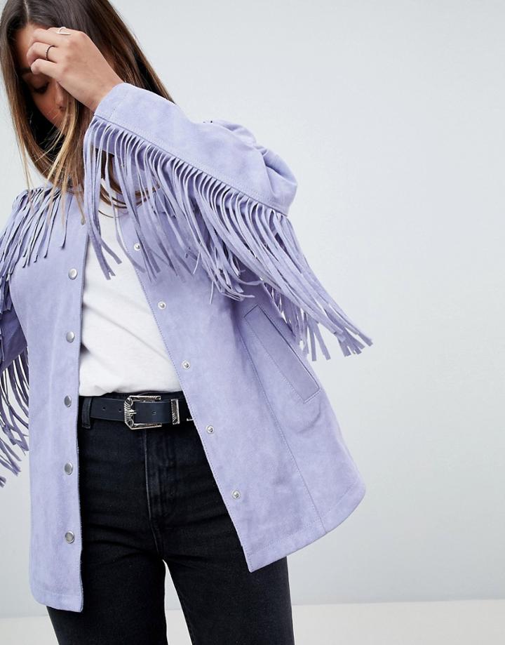 Asos Fringe Suede Jacket - Gray