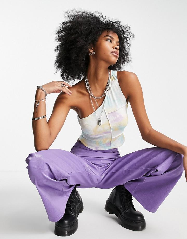 Topshop Pastel Tie Dye One Shoulder In Multi