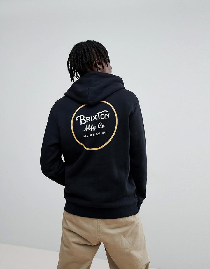 Brixton Wheeler Hoodie With Back Print In Black - Black