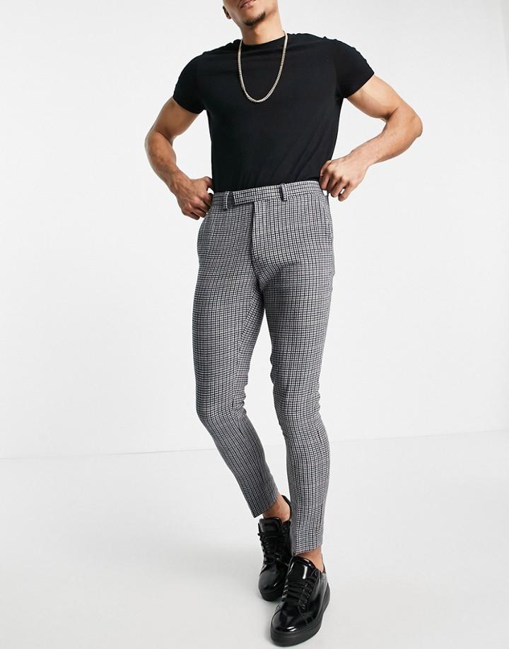 Asos Design Super Skinny Soft Tailored Wool Mix Suit Pants In Blue Micro With Grid Check-blues