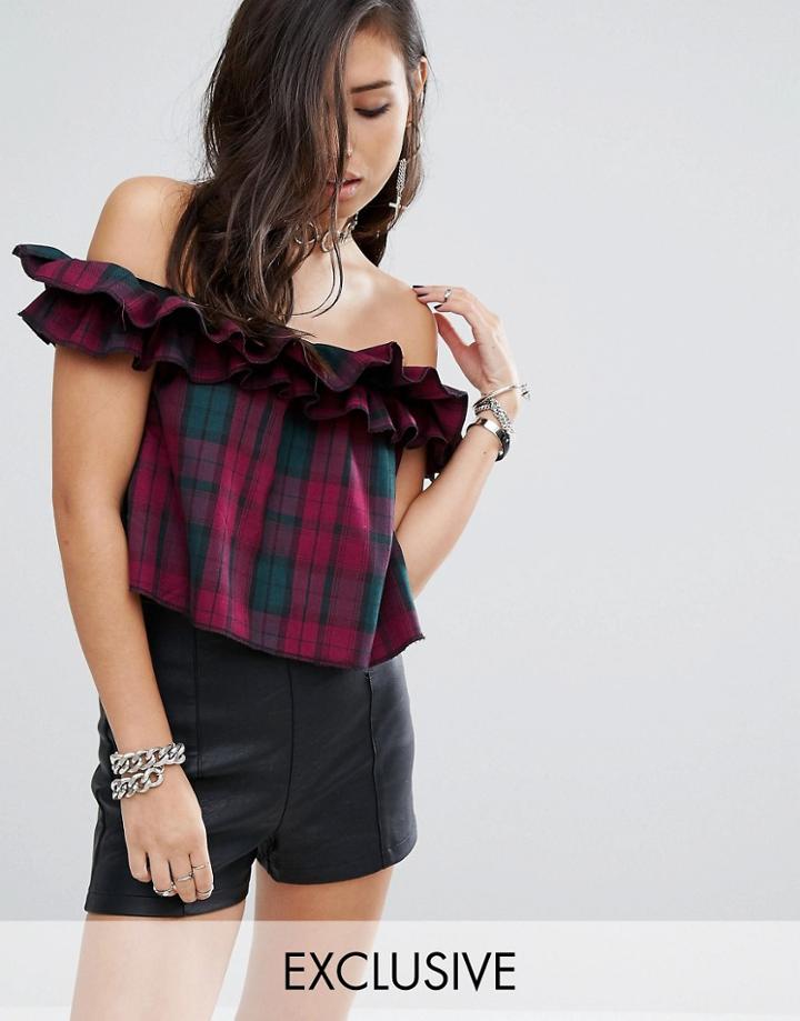 Milk It Vintage Off Shoulder Top In Plaid - Red