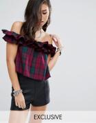 Milk It Vintage Off Shoulder Top In Plaid - Red