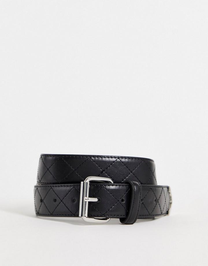 Glamorous Quilted Belt With Silver Hardwear In Black