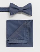 Selected Homme Wedding Bow Tie And Pocket Square Set In Blue Texture-navy