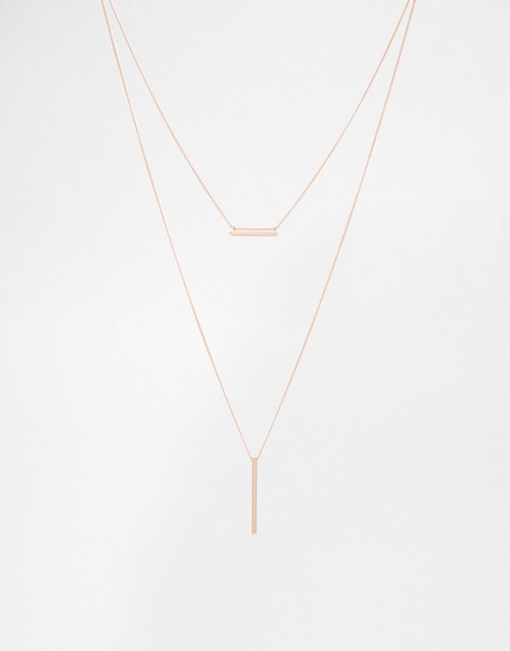 Asos Bar Drop Multirow Necklace - Rose Gold