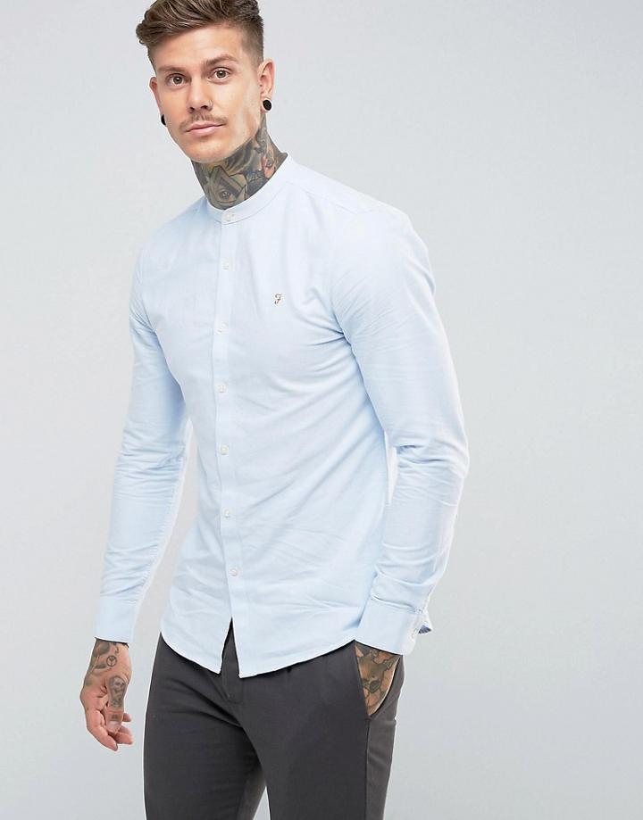 Farah Brewer Slim Fit Grandad Oxford Shirt In Sky Blue - Blue