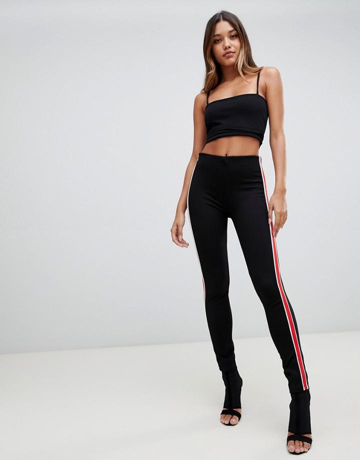 Prettylittlething Side Stripe High Waisted Legging In Black - Black
