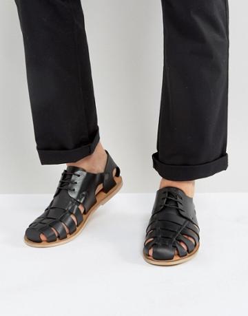 Zign Leather Caged Sandals - Black