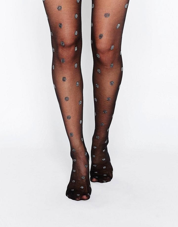 Monki Metallic Dot Tights - Black