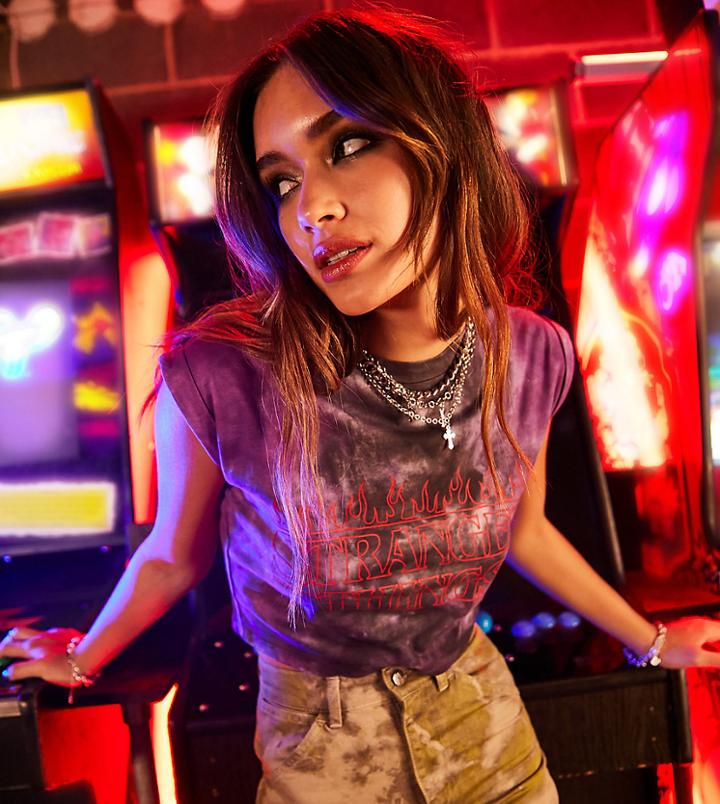 Reclaimed Vintage X Stranger Things Washed Crop Tee With Logo-multi