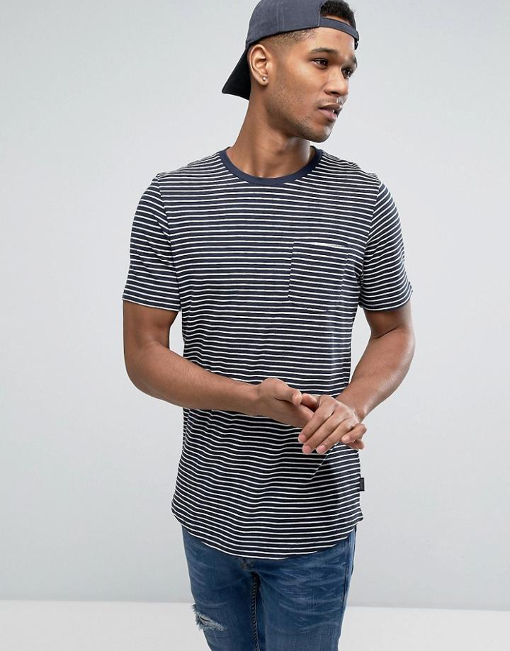 Jack & Jones Originals T-shirt With Stripe And Pocket With Curved Hem - Black
