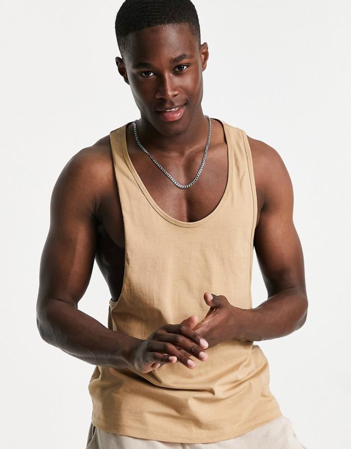 Asos Design Organic Tank With Extreme Racer Back In Beige-brown