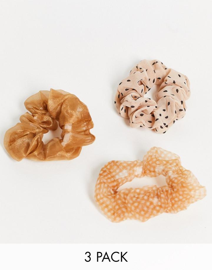 Topshop Organza 3 X Multipack Hair Scrunchies In Beige Mix-neutral