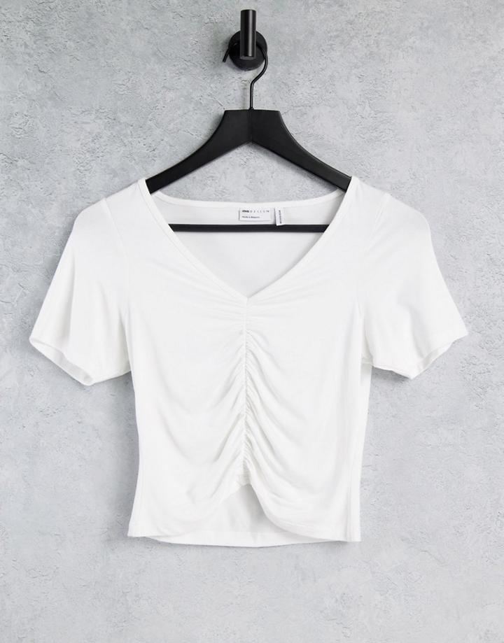 Asos Design Hourglass V Neck Crop Top With Ruched Front In White