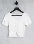 Asos Design Hourglass V Neck Crop Top With Ruched Front In White