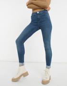 River Island Molly Turnup Skinny Jeans In Mid Tint Blue-blues