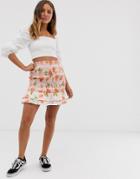 Sacred Hawk Shirred Waist Mini Skirt In Floral - Pink