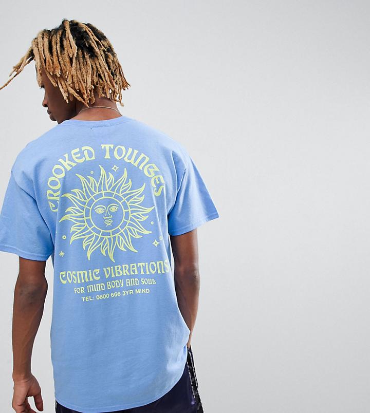 Crooked Tongues T-shirt In Blue With Sun Cosmic Print - Blue