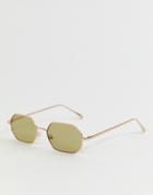 Aj Morgan Slim Square Sunglasses In Gold & Green