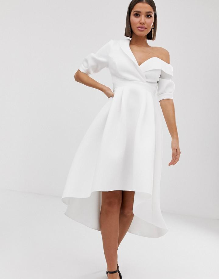 Asos Design Fallen Shoulder Tux Prom Midi Dress - White