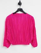 Vila Plisse Volume Sleeve Top In Bright Pink