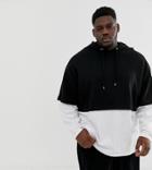 Asos Design Plus Oversized Hoodie With Double Layer Sleeve And Hem In Black - Black