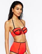 Asos Fuller Bust Mix And Match Contrast Longline Bikini Top Dd-g - Red