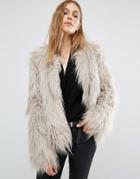 Qed London Cropped Shaggy Faux Fur Coat - Gray