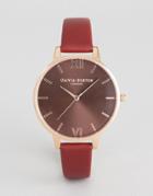 Olivia Burton Ob16bd106 Chocolate Dial Leather Watch In Burgundy - Red