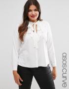 Asos Curve Ruffle Blouse With Keyhole Detail - Cream