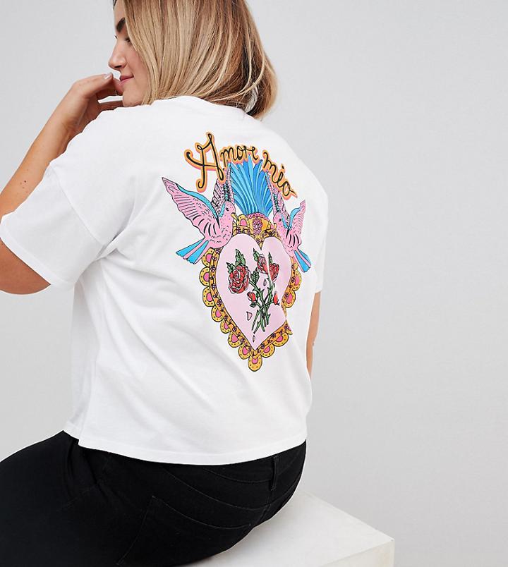 Asos Design Curve Cropped T-shirt With Mi Amore Print - Multi