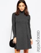 Asos Petite Swing Dress With Turtleneck And Long Sleeves - Charcoal