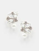True Decadence Crystal Drop Earrings With Pearl - Silver