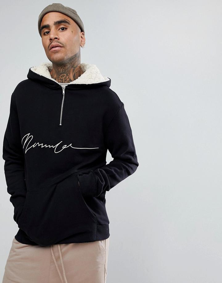 Mennace Hoodie With Half Zip And Fleece Lining - Black