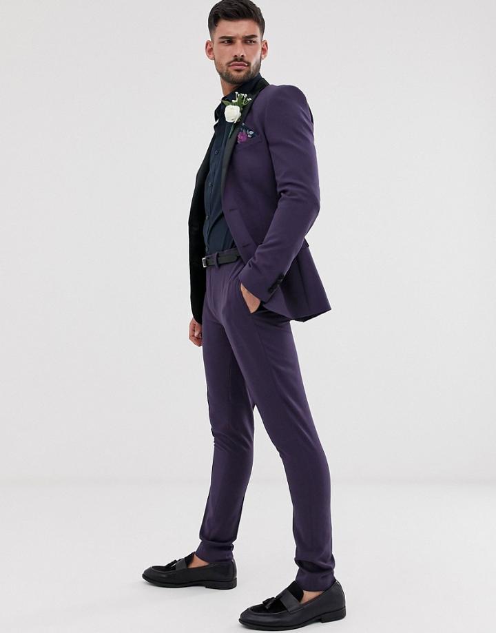 Asos Design Wedding Super Skinny Tuxedo Suit Pants In Purple