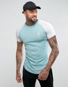 Gym King Muscle T-shirt In Blue With Contrast Sleeves - Blue