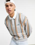 Asos Design Oversized Rugby Sweatshirt In Gray With All Over Stripes And Text Print-grey
