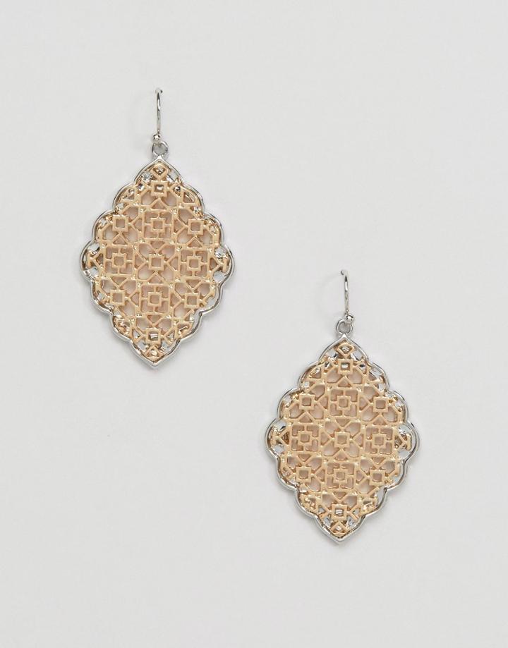 Nylon Two Tone Plated Detailed Earrings - Gold