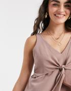 Asos Design Tie Front Cami In Mauve-no Color