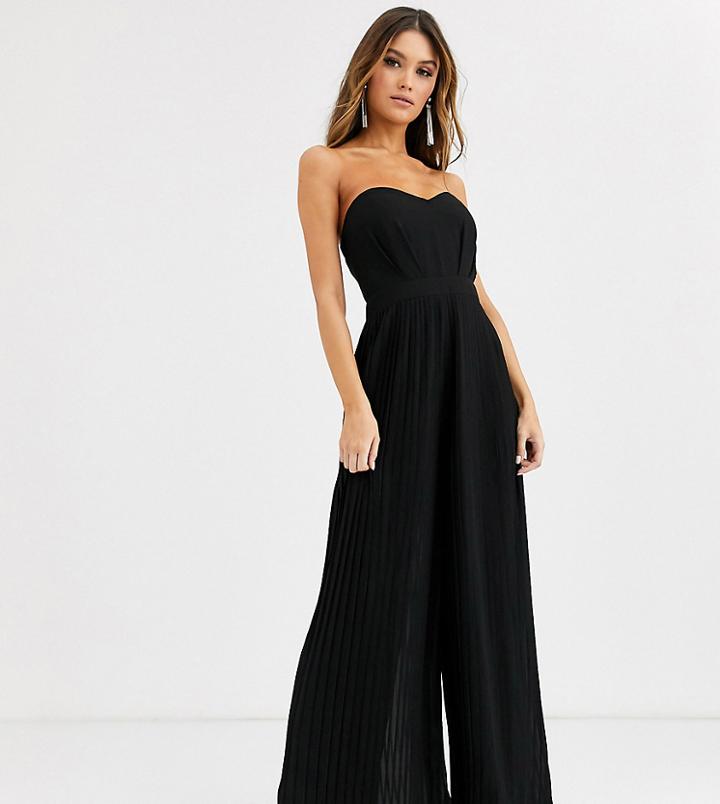 Tfnc Bandeau Pleated Wide Leg Jumpsuit In Black