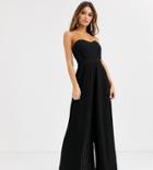 Tfnc Bandeau Pleated Wide Leg Jumpsuit In Black